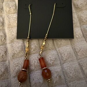 Elegant Gold and Brown Beaded Earrings by Tanya Creations
